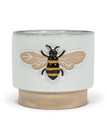 Bumblebee Planter Pot Stoneware Embossed Bee 5.5&quot; High 6&quot; Diameter Cream... - £27.21 GBP