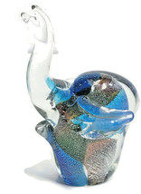 Art Glass Elephant Blue Amber with Silver Flecks &amp; Clear Glass Paper Weight  - £23.58 GBP