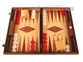 Open Box! 19&quot; Manopoulos Handmade Wood Backgammon Set - Oak &amp; Red - £105.85 GBP