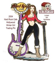 Hard Rock Cafe Hollywood Winter Girl with Guitar 2004 Trading Pin Limite... - $19.95