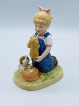 Homco Denim Days Puppy Love Girl Debbie with Puppies Dog Bowl 1503 Figurine 1985 - $12.82