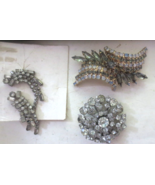 Vintage lot of 8 Clear Crystal Rhinestone pieces Brooches unbranded Clip... - £21.89 GBP