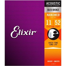 Elixir Nanoweb Acoustic 80/20 Custom Light 11-52 - $16.99