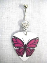 PURPLE COLOR OPEN WINGS BUTTERFLY GUITAR PICK - 14g CLEAR CZ BELLY RING ... - $5.99