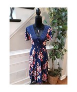 Torrid Dress Navy Floral Size 00/L Crochet Lace Boho Midi Rayon Short Sl... - $37.65 CAD