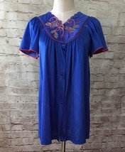 Vintage Vanity Fair Nylon Pajama Set Shirt &amp; Pant Embroidered Royal Blue Size S - £30.50 GBP