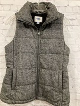 Old Navy Size SP Zip Up Gray Wool Blend Herringbone Lined Puffer Vest Fleece - $15.54