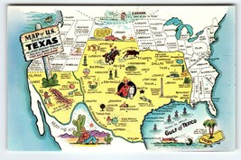 Map Of US Texas Postcard Greetings From Postcard Chrome Cowboys Horses U... - $10.93