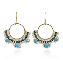 Bohemian Retro Beads Luster Blue Turquoise Brass Dangle Earrings - £8.75 GBP
