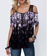 Danqi Purple Floral Lace-Contrast Cutout Top Purple Size Medium NWOT - $20.90
