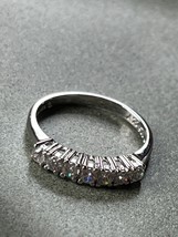 Thin 925 Marked Silver Band w Line of Clear Rhinestones Stacking Ring Size 7 – - £12.09 GBP