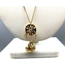 Long Delicate Gold Tone Chain with Vintage Charms Pendant, Golden Seashell - £22.17 GBP