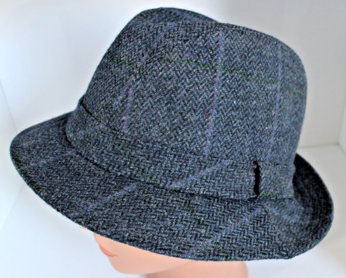 Primary image for Men's Vintage Woolmark Blue W/Green/Lavender Stripes Fedora 100% Pure Wool Hat M