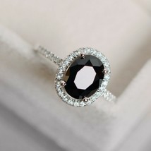 1.5CT Schwarz LC Moissanit Halo Verlobung Versprechen Ring 14K Weiß Vergoldet - £147.69 GBP