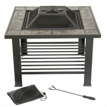 Outdoor 30 Inch Square Fire Pit with Cover Poker and Screen Backyard Fires - £207.21 GBP