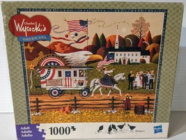 Charles Wysocki Americana Jigsaw Puzzle 23x26&quot; SO PROUDLY WE HAIL Flag 1000 Pc - £11.79 GBP