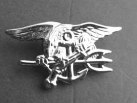 Us Navy Seals Seal Team Large Silver Colored Trident Pin Badge 2.75 Inches - £7.67 GBP