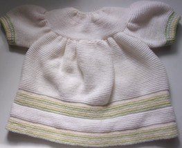 Vintage Handmade Knit White Baby Dress With Green &amp; Yellow Accents - $6.83 CAD