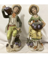 Figurines Lot of 2 Italy Wine Harvest Man and Woman 7&quot; Vintage Porcelain... - $26.95 CAD