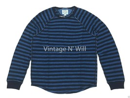Lucky Brand Mens True Indigo Blue/ Black Stripe Curved Hem Raglan Cotton... - $24.99