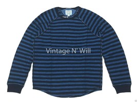 Lucky Brand Mens True Indigo Blue/ Black Stripe Curved Hem Raglan Cotton... - £20.02 GBP