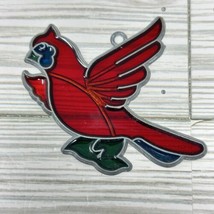 Vintage Red Cardinal Suncatcher Stained Glass Style Bird Decor - $12.86