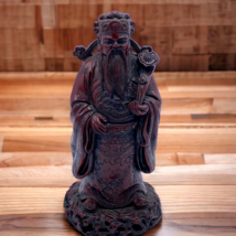 Chinese Red Resin Figurine Chinese Immortal 7.5&#39;&#39; Tall Heavy Robbed Decor - £13.47 GBP