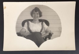 RPPC  Young Smiling Lady Sitting on Rocking Chair on Porch Antique PC - £7.16 GBP
