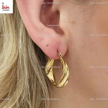 18 Kt Real Solid Yellow Gold Medium Chunky Thick Vintage Hoop Earrings 2... - $1,537.99