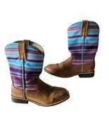 Twisted X Kids Hooey Western Boots  Brown/Turquoise Stripe #YHY0011 Sz 2M - $22.80