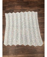 Afgan Blanket Homemade Crochet Baby Colors Light Blue Green Pink White37... - $15.00