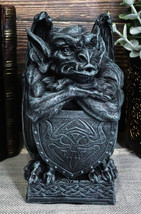 Notre Dame Gargoyle With Shield Statue Crouching Gargoyle On Celtic Pedestal - £22.37 GBP