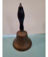 Antique Brass School Bell Wooden Handle hand bell 8” Tall Solid Heavy #237 - $147.71 CAD