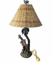 African Safari Jungle Resin Giraffe Palm Tree Table Lamp Original Wicker Shade - £50.90 GBP
