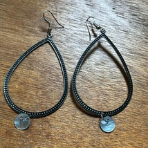 Estate Large Dotted Oxidized SIlvertone Open Teardrop with Round Shell D... - £8.30 GBP