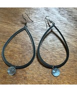 Estate Large Dotted Oxidized SIlvertone Open Teardrop with Round Shell D... - £8.29 GBP