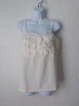 Caribbean Joe Beige Ivory Ruffle Tank Top Spagetti Strap Built In Bra Size Large - £10.05 GBP