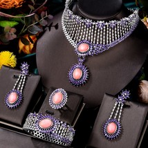 New Trendy UAE 4PCS Real Coral Pink DUBAI Jewelry Set For Women Wedding Party Zi - £259.87 GBP