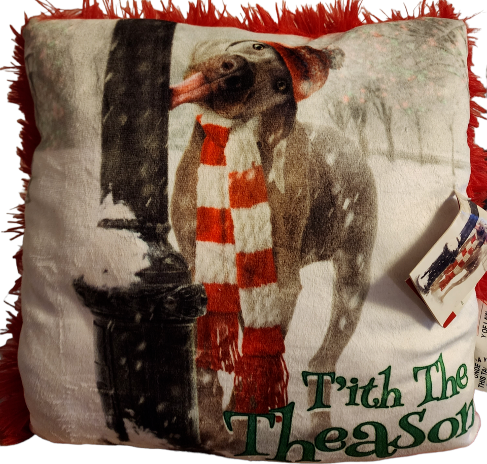 Christmas Throw Pillow 13&quot;x13&quot; Home Decor Avanti Dog Tongue Ice Stuck on... - $7.59