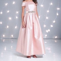 $288 Eliza J Formal Prom Gown 6 Pink Jeweled Belt Off Shoulder Special Occasion - £73.22 GBP