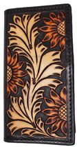 Men's Western Antique Sunflower Tooled Two-Tone Leather Rodeo Wallet 18R... - $44.54