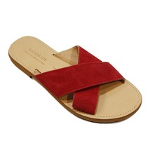 Suede hot red handmade criss cross sandals - £43.26 GBP