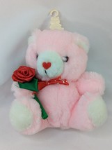 Fairview Pink Bear Plush 7 Inch Red Rose Stuffed Animal Toy - £9.90 GBP