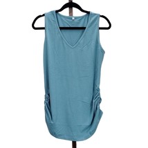 Turquoise Teal Blue V Neck Tank Top Stretch Ruched Gathered Sides Size M - £11.86 GBP