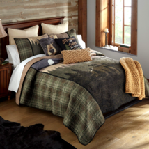 Donna Sharp Mountain Moon Quilted Plaid Queen 4-Piece Set Lodge Cabin Bear Green - £138.95 GBP