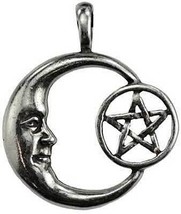 Pentacle Moon US Made Pewter Celestial Amulet Pendant Necklace - $770.22 MXN