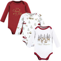 NEW Baby Bodysuits Set of 3 Christmas Holiday Deer print sz 6-9 mo. long sleeves - £9.52 GBP