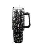 Black Silver Metallic Leopard 40 oz Stainless Steel Tumbler Cup with Handle - £27.96 GBP