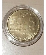 SAN MARINO FIVE EURO COINS 2019 IN COIN CAPSULE GOLDEN COLOR MINT UNC RARE - $27.66