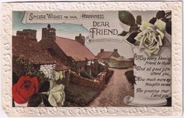 Postcard Embossed Sincere Wishes For Your Happiness Dear Friend - £3.09 GBP